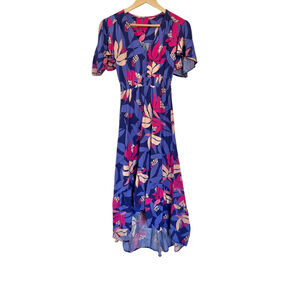 Abel the Label Anthropologie Santa Cruz Floral Print Maxi Dress Blue Pink Flowy